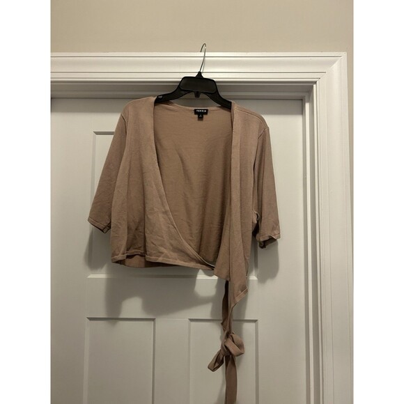 Torrid Wrap Short Sleeve Cardigan Sweater Women 3X Rose Pink Rayon Nylon Cropped - Picture 3 of 6
